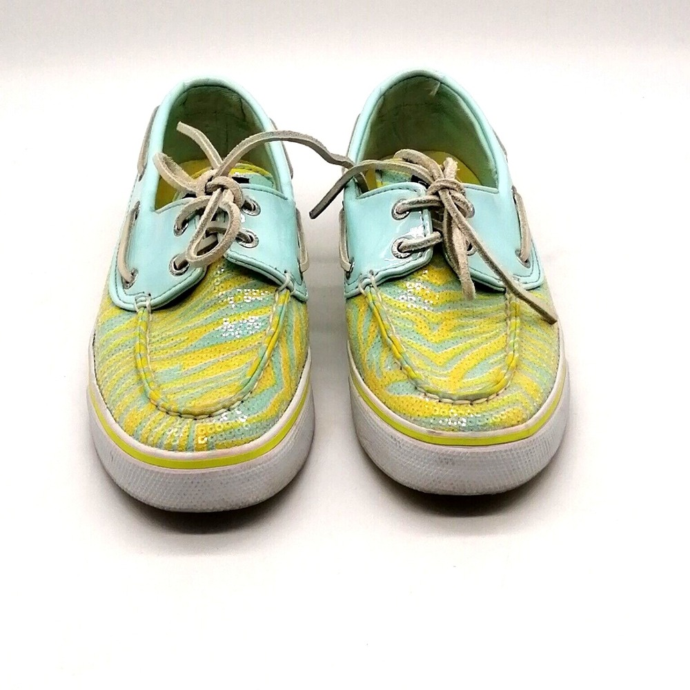 Sperry Top Sider Shoes Womens Boat Shoe Blue Yellow Striped Rawhide 6